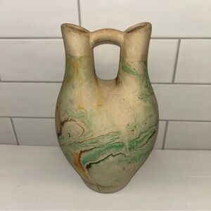 Handcrafted Green and Tan Ceramic Vase